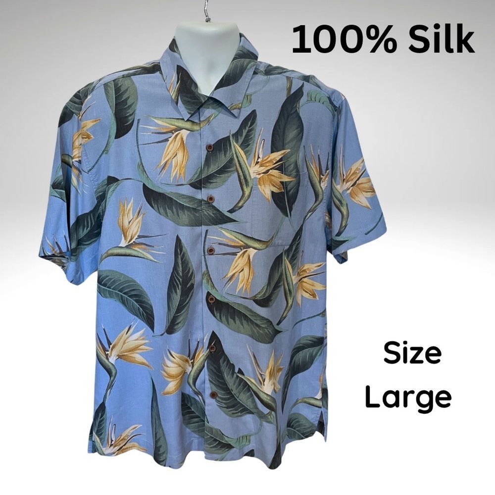 Jamaica Jaxx 100% Silk Tropical Print Shirt Blue Green Men’s Large